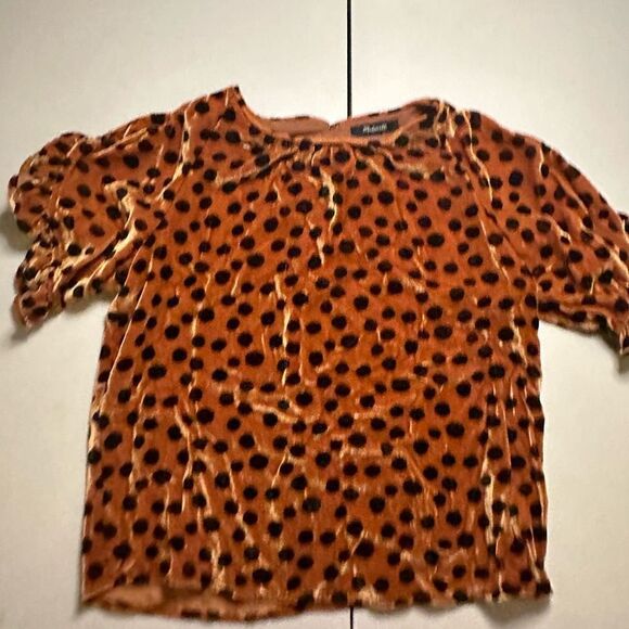 MADEWELL  Velvet Memento Ruffle Sleeve Top in Leopard Dot xs - Picture 2 of 9
